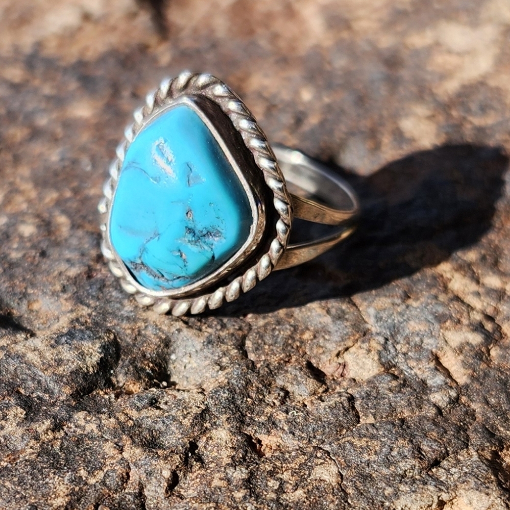 Sterling Silver Vintage Blue Turquoise Nugget Ring